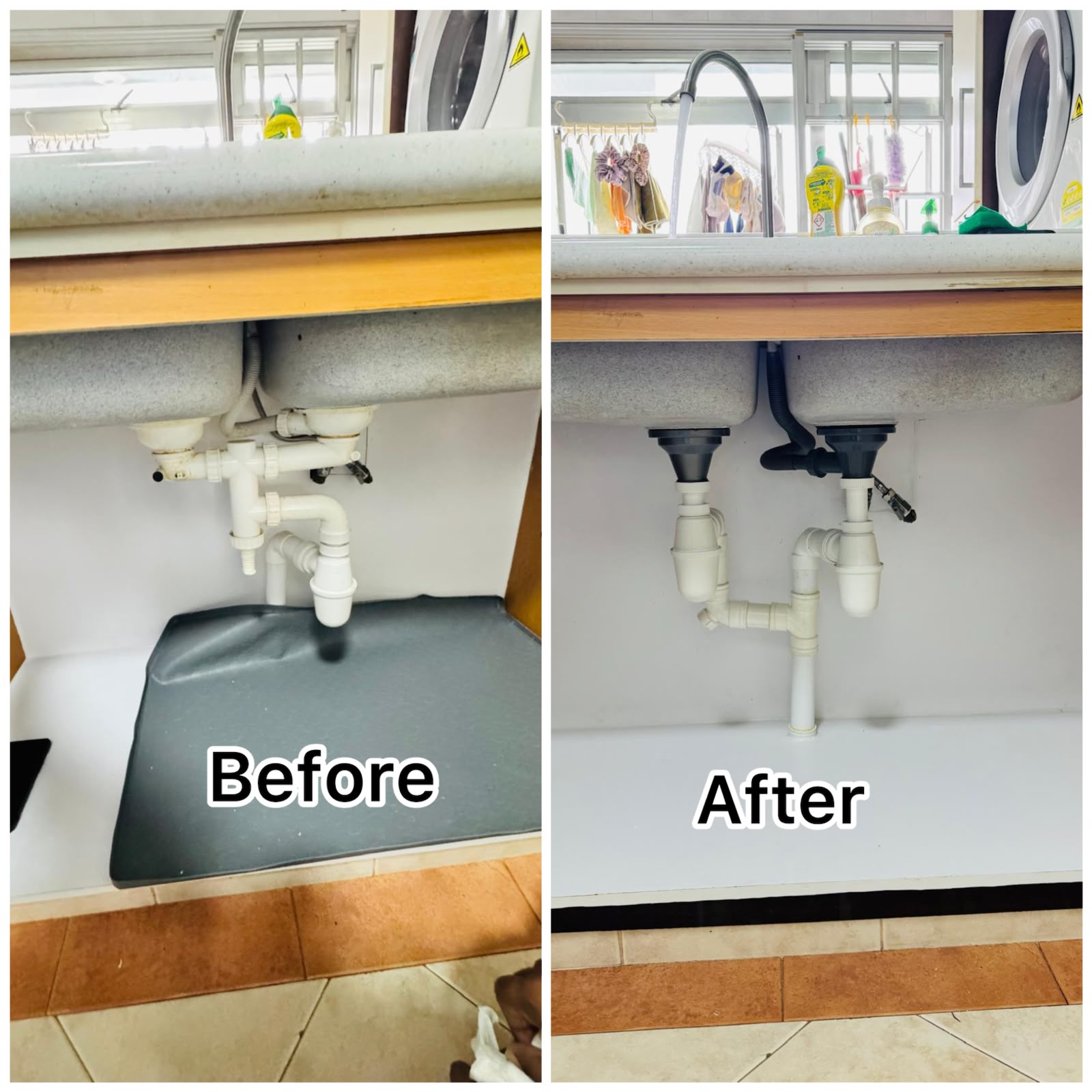 Kitchen Sink Drain Pipe & P-Trap Replacement & Reconfiguration Service in Singapore